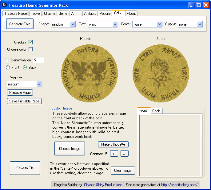 treasure hoard coin generator screenshot