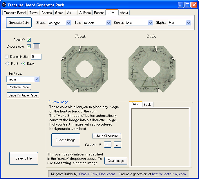 treasure hoard coin generator screenshot